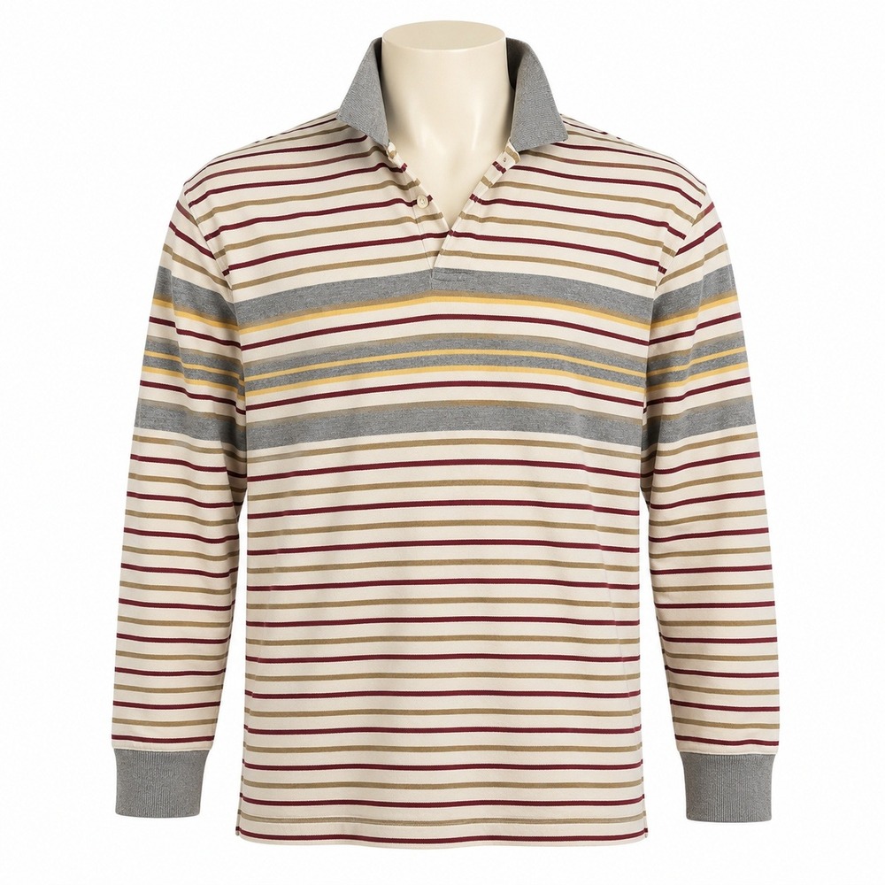 Daniel Cremieux Collection Men's L Striped Long Sleeve Polo 100% Cotton Rugby